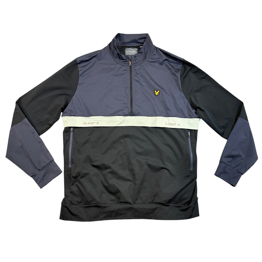 Lyle & Scott Mens XXL Quarter Zip Pullover Black Blue Coordinate JK1266SP Top